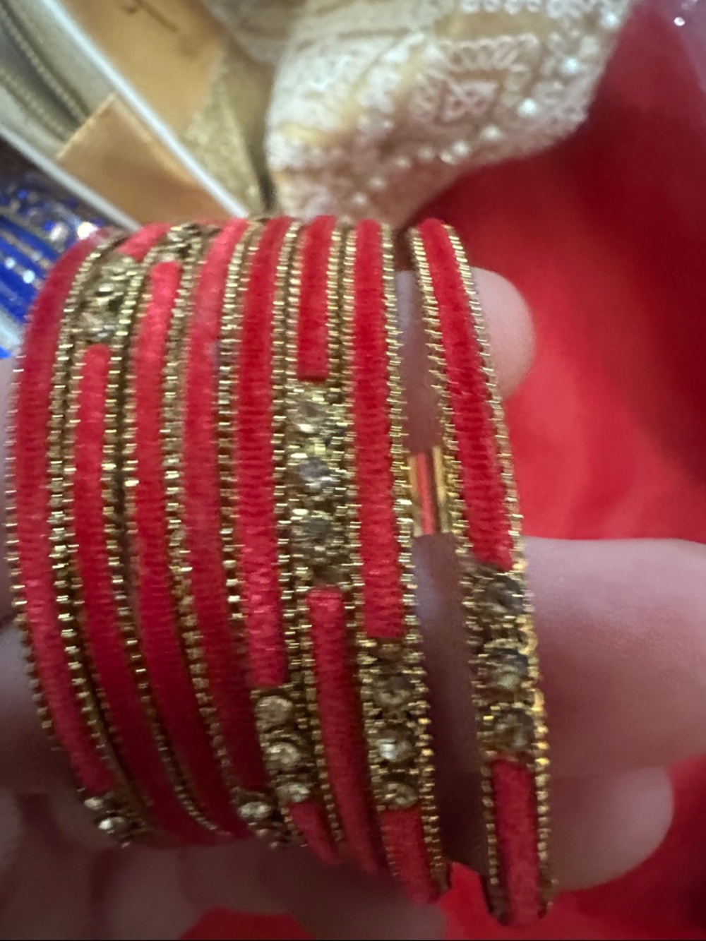 Red and Gold Women's Fashion Bangle Set of 8 bracelets Indian wedding, sangeet
